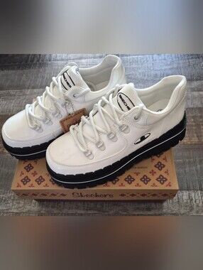 Skechers Women's Jammers Cool Block Platform Casual Shoes ~ White & Black ~ BNIB